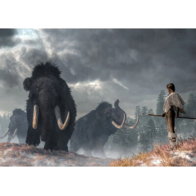 3D pohľadnica Facing the mammoths