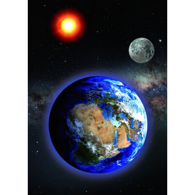 3D postcard Earth-Sun-Moon-vertical