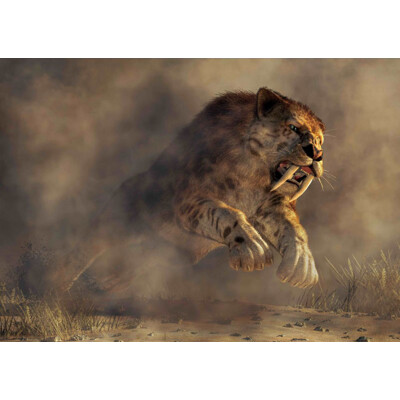 3D postcard Smilodon (Saber-toothed tiger)