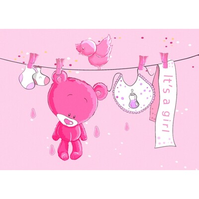 3D postcard It´s a girl (For birth)