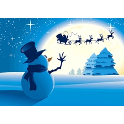3D postcard Snowman iin the Moonlight