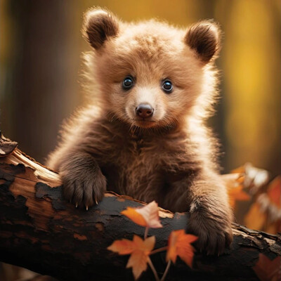 3D postcard (square) Baby bear autumn