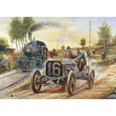 3D postcard Locomobile 1909