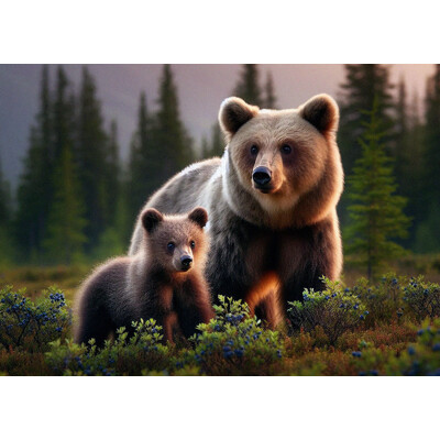 3D postcard Bear mom & cub AI