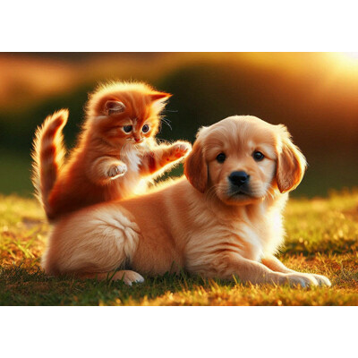 3D postcard Kitty & puppy AI