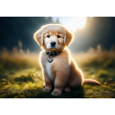 3D postcard Puppy silver heart AI